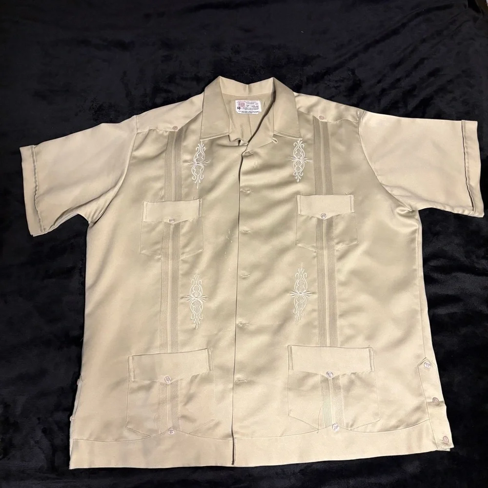 COPACABANA GUAYABERA-Men's Tan Embroidered Short Sleeve Shirt SZ 2X - Picture 2 of 8